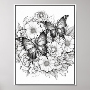 Cute Butterflies/Flowers Colouring Poster
