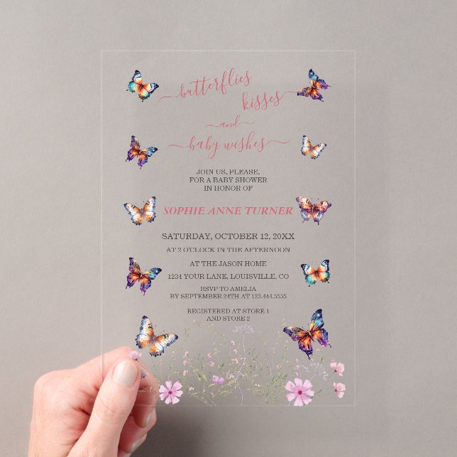 Cute Butterflies Kisses Baby Wishes Baby Shower Acrylic Invitations (Insitu (Handheld))