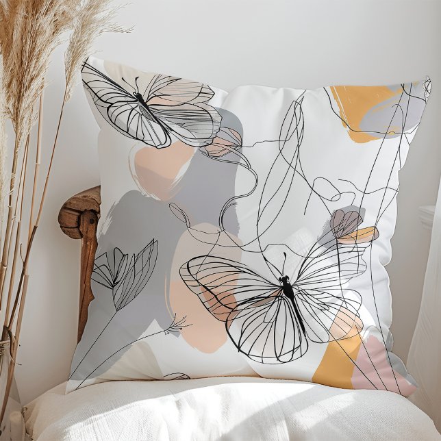 Cute Butterflies Line Art Pattern Throw Pillow (Creator Uploaded)