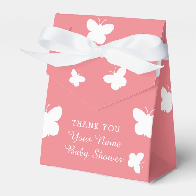 Cute butterflies pink spring baby shower party favor box (Front Side)