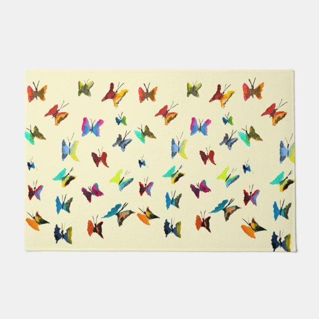 Cute butterflies watercolor art doormat (Front)