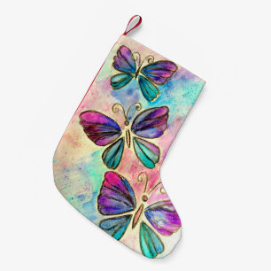 Cute Butterflies - Watercolor Painting Small Christmas Stocking