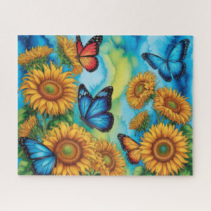 Cute Butterflies With Sunflowers Jigsaw Puzzle