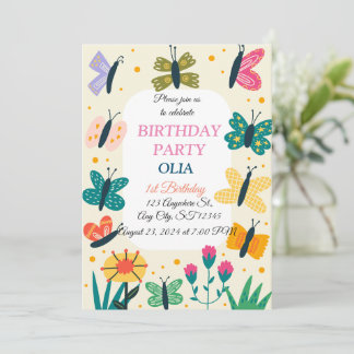 Cute Butterfly 1ère invitation anniversaire