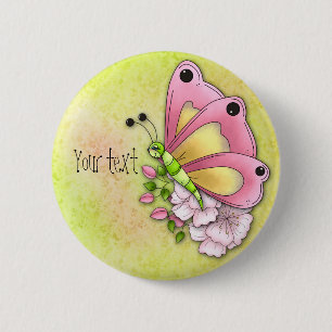 Cute butterfly and flowers 2 inch round button