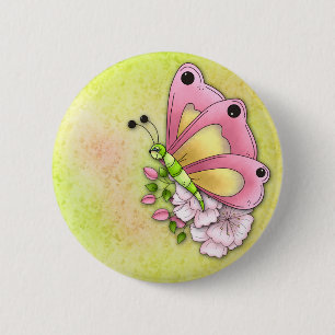 Cute butterfly and flowers 2 inch round button