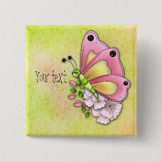 Cute butterfly and flowers 2 inch square button