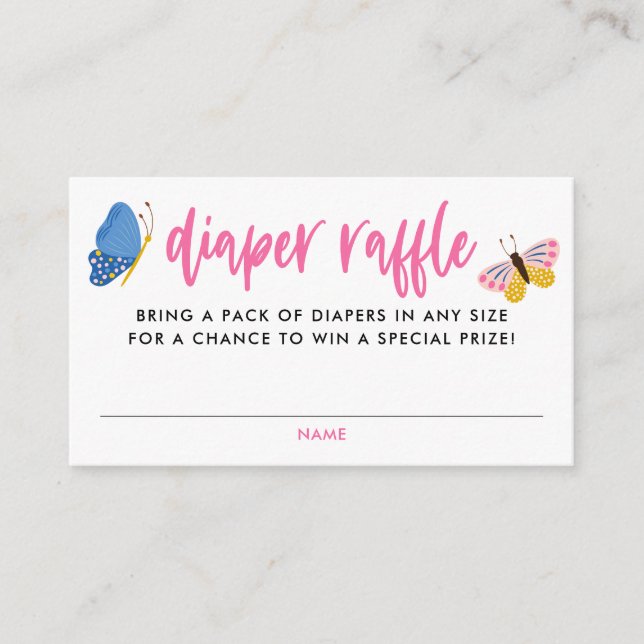 Cute Butterfly Baby Shower Diaper Raffle Ticket  Enclosure Card (Front)
