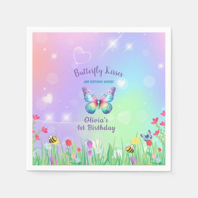 Cute Butterfly Birthday for Girl Paper Plates  Napkin (Front)