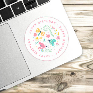 Cute Butterfly Birthday Sticker: Your Party's Bloo Classic Round Sticker