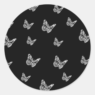 Cute butterfly black and white pattern, aesthetic classic round sticker