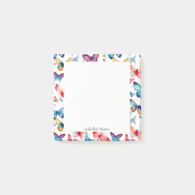 Cute Butterfly Colourful Watercolor Personalized Post-it Notes (Front)