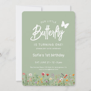 Cute Butterfly First Birthday Invitation