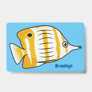 Cute butterfly fish cartoon illustration badge
