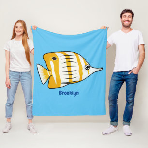 Cute butterfly fish cartoon illustration  fleece blanket