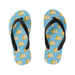 Cute butterfly fish cartoon illustration  kid's flip flops