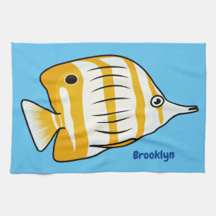 Cute butterfly fish cartoon illustration kitchen towel
