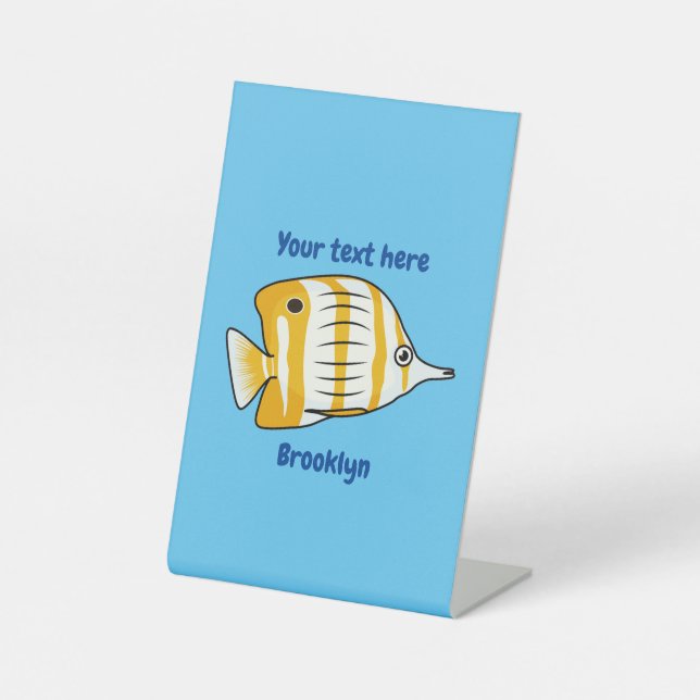 Cute butterfly fish cartoon illustration pedestal sign (Front)