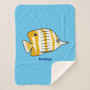 Cute butterfly fish cartoon illustration sherpa blanket