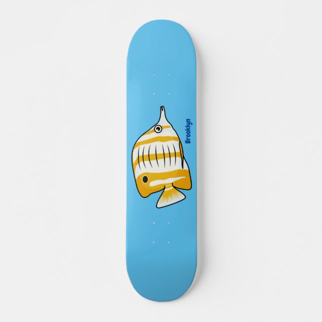 Cute butterfly fish cartoon illustration  skateboard (Front)