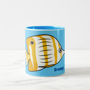 Cute butterfly fish cartoon illustration Two-Tone coffee mug