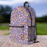 Cute Butterfly Floral, Personalized Kids Name Text Printed Backpack<br><div class="desc">Super fun, cute backpack featuring a butterfly floral print and your child's name. Add and extra bonus line of text - phone number, team name, saying, etc. - or delete. Roomy enough for books, computer, sports gear and more - or use as a travel or sleepover bag too. Stylish and...</div>