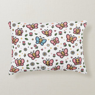 Cute Butterfly Floral Seamless Kawaii Pattern Accent Pillow