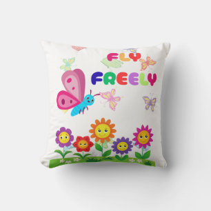 Cute Butterfly Flower Design Throw Pillow