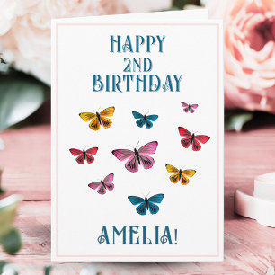 Cute Butterfly Girl Name Happy Birthday Card