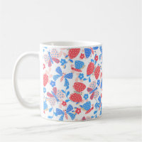 Cute butterfly in a flower garden in red and blue 