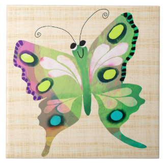 Cute Butterfly in Blue Ceramic Tile