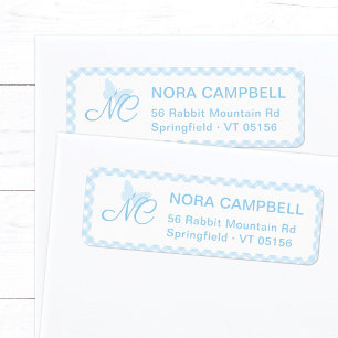 Cute Butterfly Initials Baby Blue Return Address