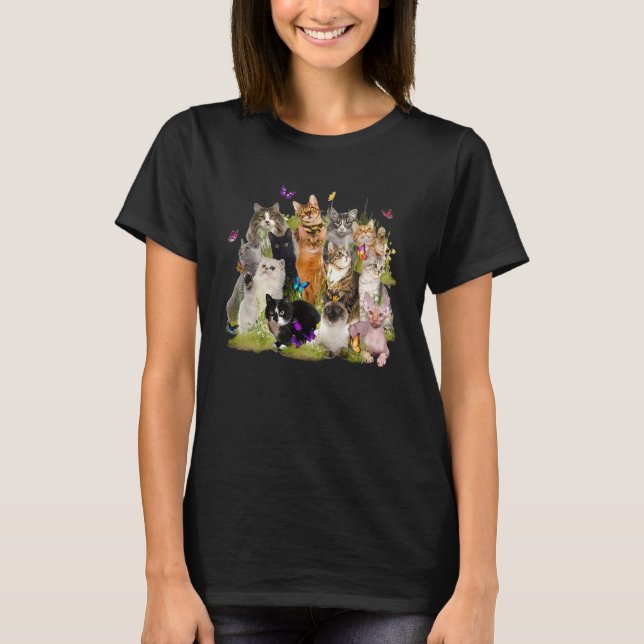 Cute Butterfly Kitten Flower Flying Cat Cat Mom Mo T-Shirt (Front)