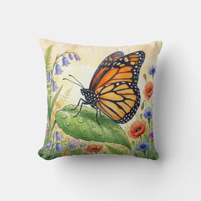 Cute Butterfly On A Leaf Tiny Insects  Throw Pillow (Front)