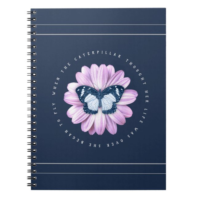 Cute Butterfly on Pink Daisy Inspirational Quote Notebook (Front)