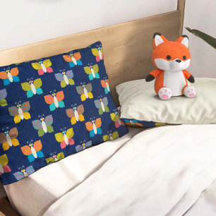 Cute Butterfly Pattern on Blue Pillowcase