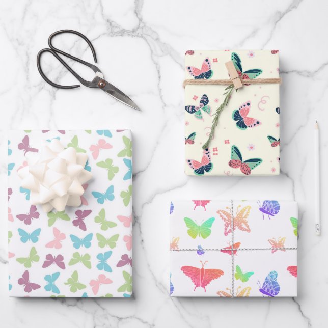 Cute Butterfly Pattern Wrapping Paper Sheets (Front)