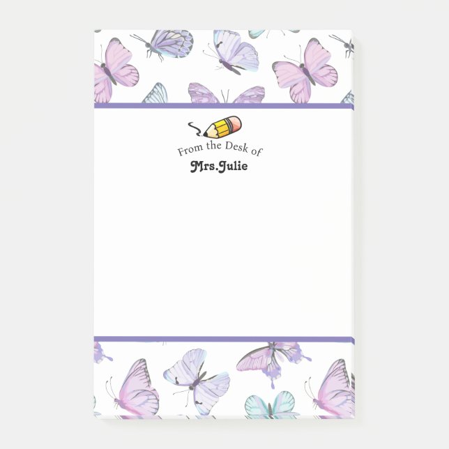 Cute Butterfly patterned Personalized  Post-it Notes (Front)
