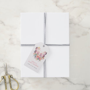 Cute Butterfly Pink Florals Baby Shower Thank You Gift Tags