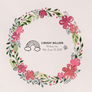 Cute Butterfly Rainbow Return Address for Kids Rubber Stamp