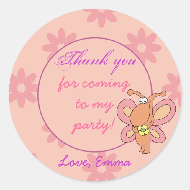 Cute Butterfly Thank You Birthday Stickers (Front)