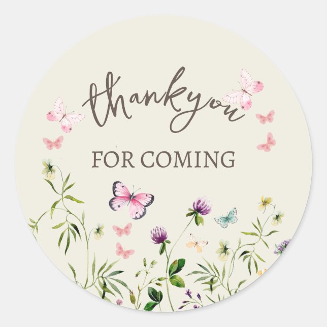 Cute Butterfly Thank You Classic Round Sticker (Front)