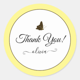 Cute Butterfly Thank You Labels Pastel Yellow