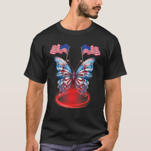 Cute Butterfly USA Flag 4th Of July for USA Americ T-Shirt