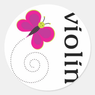 Cute Butterfly Violin Classic Round Sticker