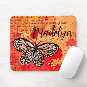 Cute Butterfly Watercolor Vintage Boho Add Name Mouse Pad
