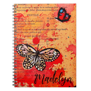    Cute Butterfly Watercolor Vintage Boho Add Name Notebook