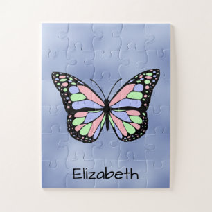 Cute Butterfly with Name Text Template Jigsaw Puzzle