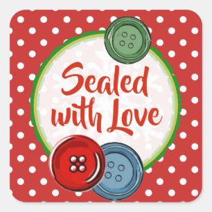 Cute Button Polka Dotsealed with love Christmas Square Sticker