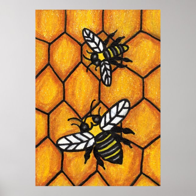 Cute Buzzing Bees on Honeycomb Poster (Front)